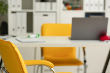 Empty workplace in office closeup or head hunter profession modern solution