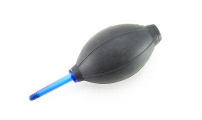 Black rubber bulb for removing dust with compressed air and cleaning photographic equipment. With a...