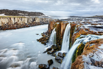 Famous Selfoss waterfall in autumn time. Jokulsargljufur National Park, Iceland, Europe. Landscape photography