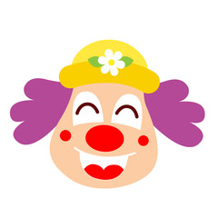 Cartoon doodle emotional clown head with hat, vector illustration.