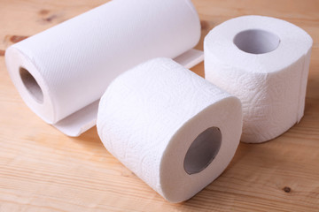 Toilet paper and roll of paper towels