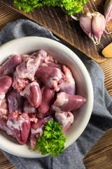 Fresh raw chicken hearts
