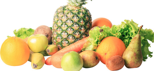 Still life of fruit Isolated on a white background. Side view. Close-up.