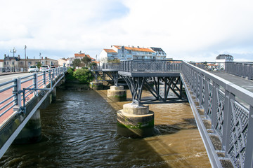 Vendée, France-March 2, 2020: the André Benéteau Footbridge has been revamped after the works, Saint Gilles Croix de Vie.