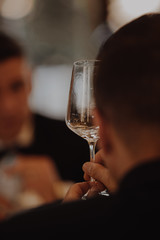White and rose wine close up view glass and carafe wine. 