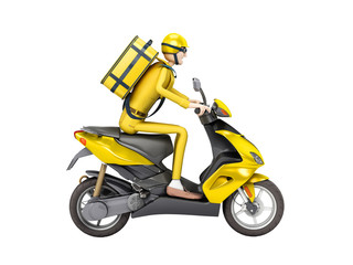 fast delivery concept the courier on a motorcycle with thermal backpack 3d render on white no shadow