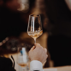 White and rose wine close up view glass and carafe wine. 