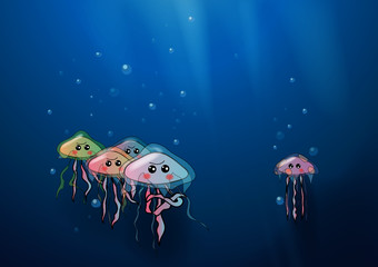 Jellyfish underwater vector illustration