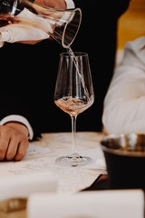 White and rose wine close up view glass and carafe wine. 