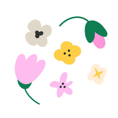 SImple vegetable flowers, collection of isolated vector drawings