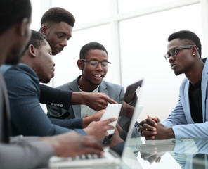 business team discussing documents at working meeting.