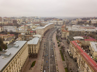 Fototapeta premium Aerial drone view. View of Khreshchatyk - the central street of Kiev.