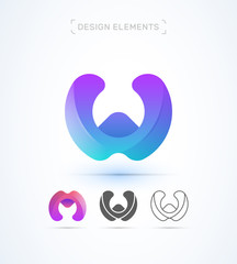Letter W and M logo icon collection. Origami, fluent, flat and line style