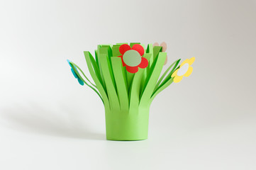 bouquet of colorful handmade spring flowers created from paper