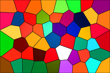 Illustration of a colorful mosaic of polyhedral figures