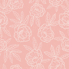 Elegant hand drawn peonies seamless pattern, lovely floral background, great for textiles, banners, wallpapers, wrapping - vector design
