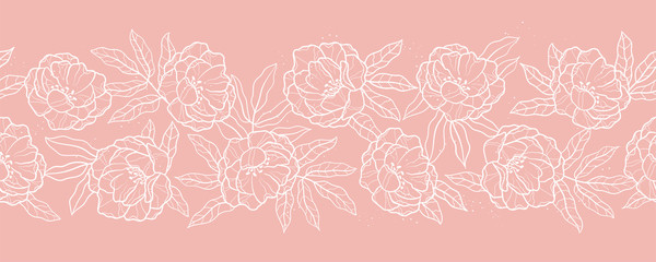 Elegant hand drawn peonies horizontal seamless pattern, lovely floral background, great for textiles, banners, wallpapers, wrapping - vector design © TALVA