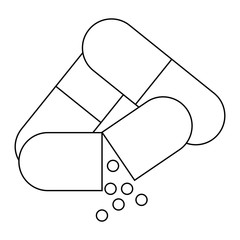 black and white vector flat icon of medicine pill