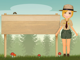 illustration of forest ranger and footprints