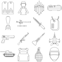 black and white flat vector icons set of army