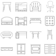 black and white flat vector icon set of house furniture