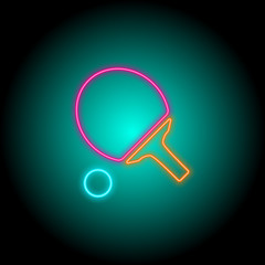 neon table tennis racket icon on black background