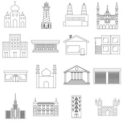 black and white flat building set icons