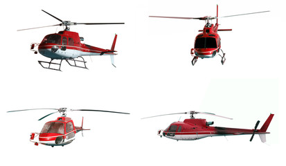 Red helicopters isolated on white background