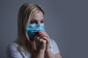 Woman get sick, woman in protective mask