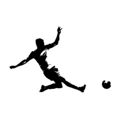 Soccer player kicking ball, abstract vector silhouette, footballer