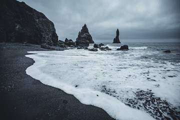 Naklejka na ściany i meble Fantastic place of the stormy Atlantic ocean. Location Reynisfjara Beach, Iceland, Europe.