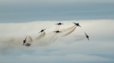 Airplanes in the sky at an air show