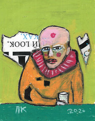 Collage, drawing by oil pastel on book page. 