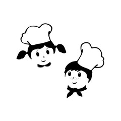 Happy boy and girl scullions, black silhouette isolated on white background. Vector illustration.