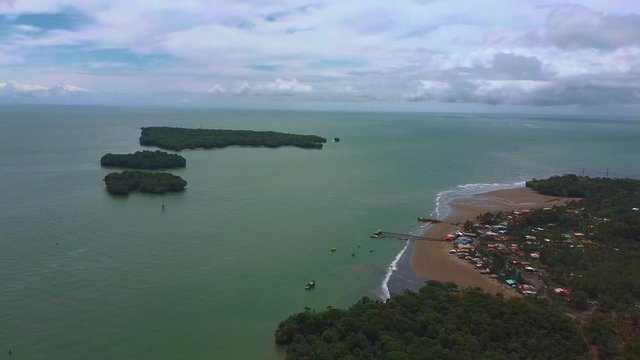 Amazing Drone Shot Of Juanchaco And Pacific Islands. Beautiful Pacific Beach, Pacific Jungle Located In Bahia Malaga National Natural Park.