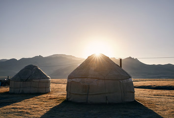 Yurt nomadic houses in the mountains