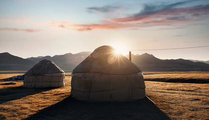 Yurt nomadic houses in the mountains