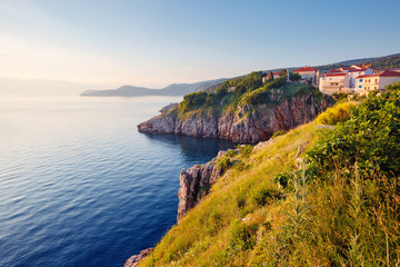 Perfect morning seascape in the city of Vrbnik. Croatia, Europe.