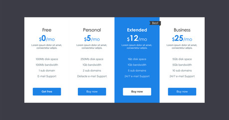 Price list for website. Interface elements