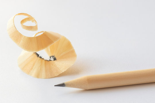 Wooden stationery. Beautiful sharpened pencil shavings