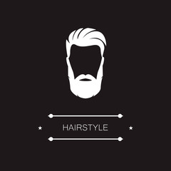 Men's hairstyle. Icon of a fashionable man with a fashionable hairstyle and a beautiful beard. Men's beauty salons and hairdressers. Vector illustration