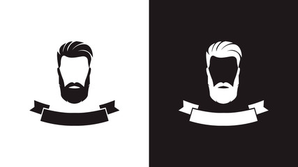 Men's hairstyle. Icon of a fashionable man with a fashionable hairstyle and a beautiful beard. Men's beauty salons and hairdressers. Vector illustration