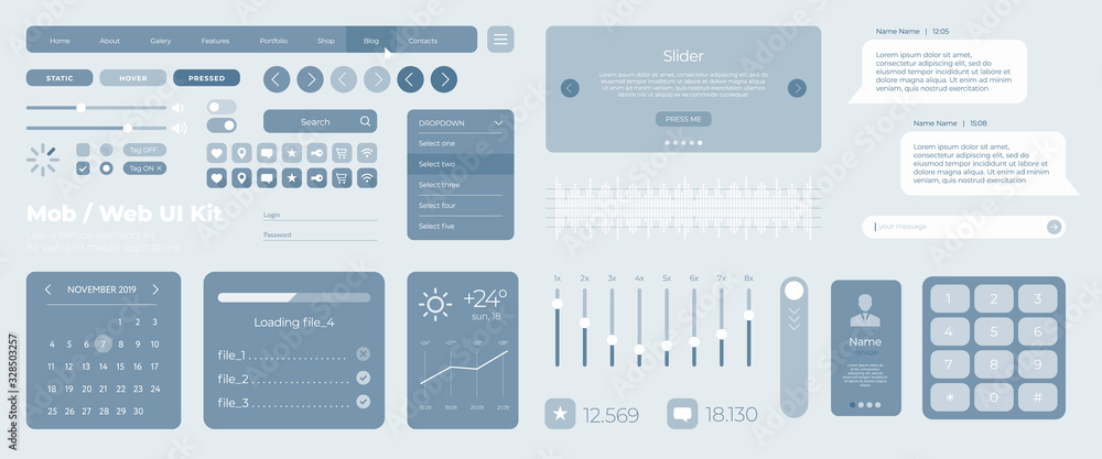 Fototapete ultimate web ui ux elements collection flat kit for mobile applications and web: icons and forms, bu