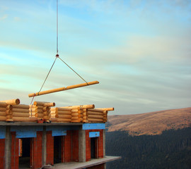 Cottage of log under construction