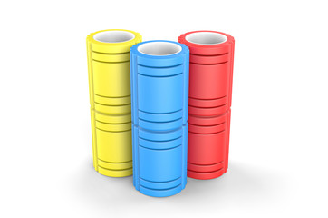 Blank Yoga Fitness Foam Roller For Branding, 3d render illustration.