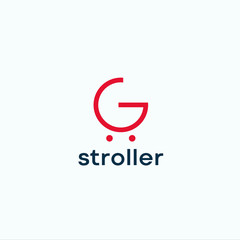 stroller logo design with abstract letter G vector graphic