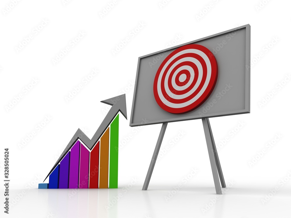 Poster 3d rendering stock market online business concept. business graph with target arrow