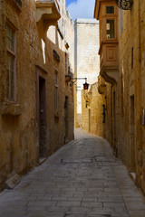 Fototapeta na wymiar Street in the Silent city of Mdina on the Island of Malta.Mdina is the old capital of Malta.