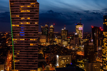 Warszawa warsaw noc nocą wieżowce panorama - obrazy, fototapety, plakaty
