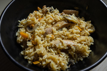 Close-up view of takikomi gohan, japanese mixed rice.